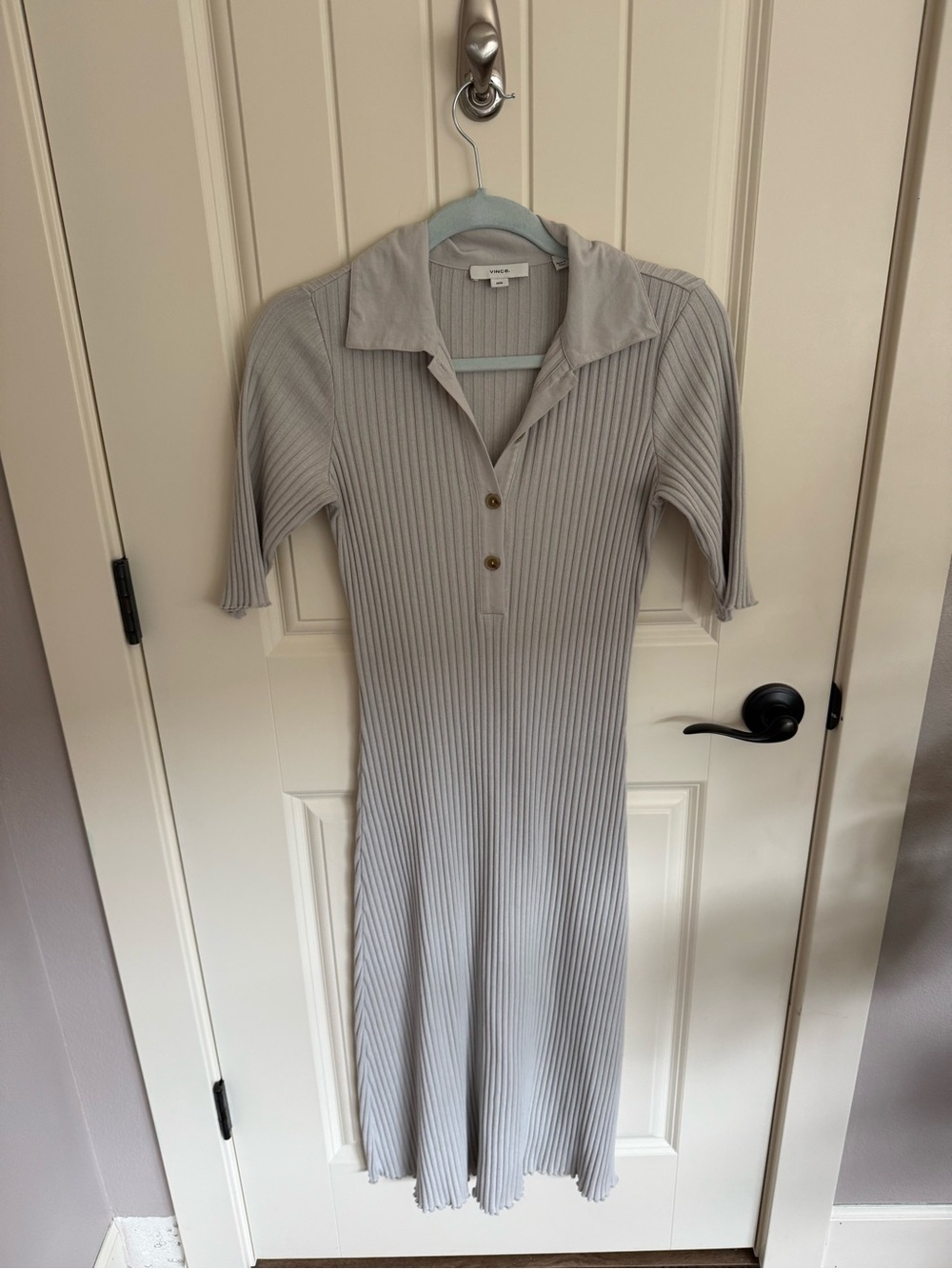 Vince Rib Elbow Sleeve Polo Midi Dress, great condition